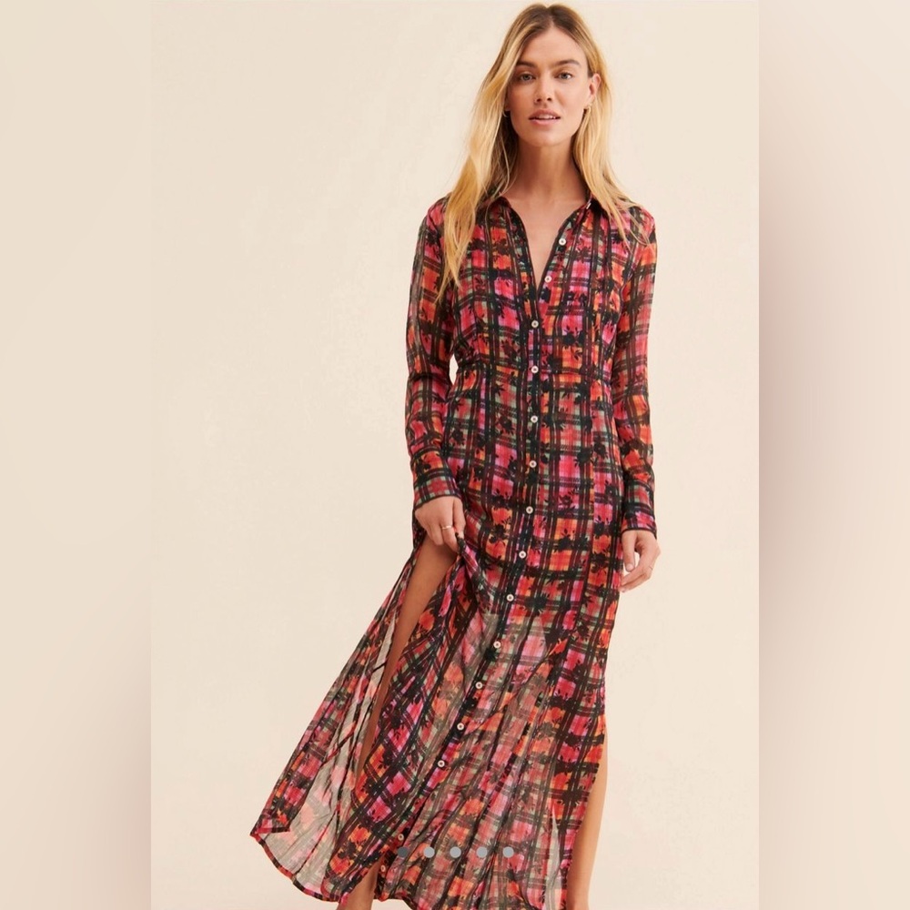 Free People Multicolor Plaid Long Sleeve Dress